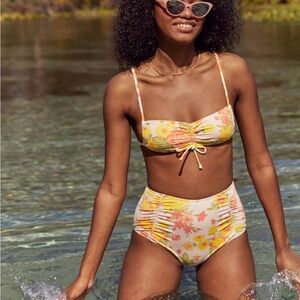Aerie Floral Printed Ruched High Waisted Bikini Bottom and Top NWOT